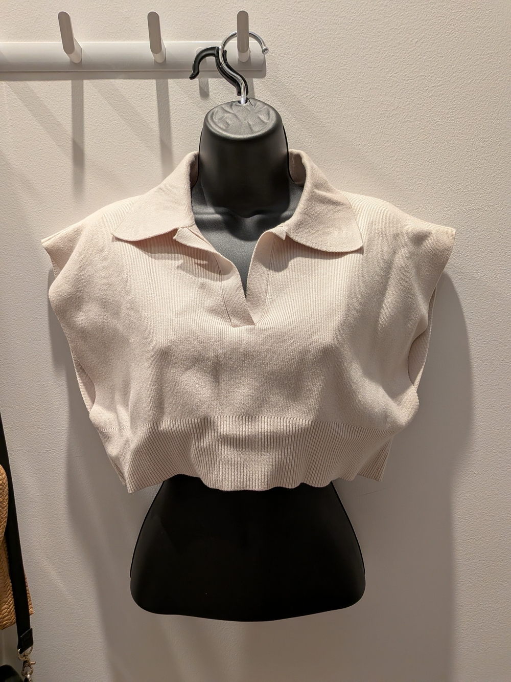 Zara Cropped Sleeveless Polo Top - Light Cream
